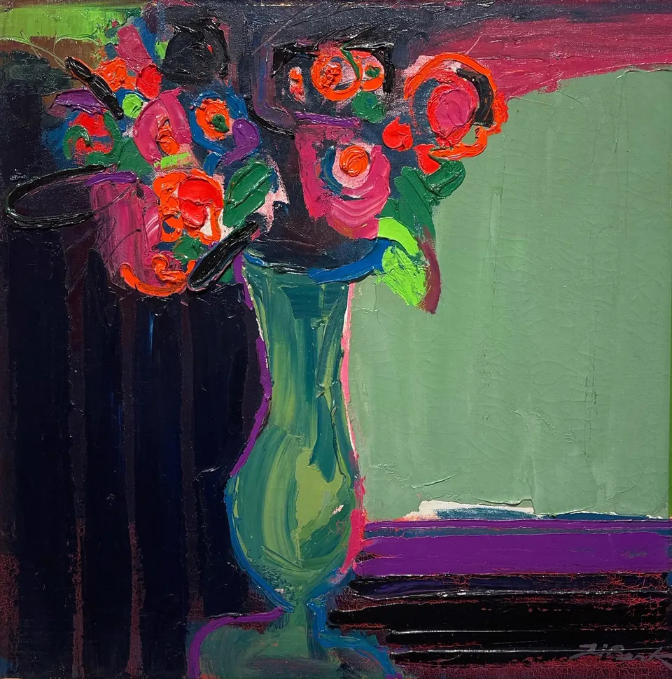 Henrietta Berk, Floral in Vase, oil on canvas