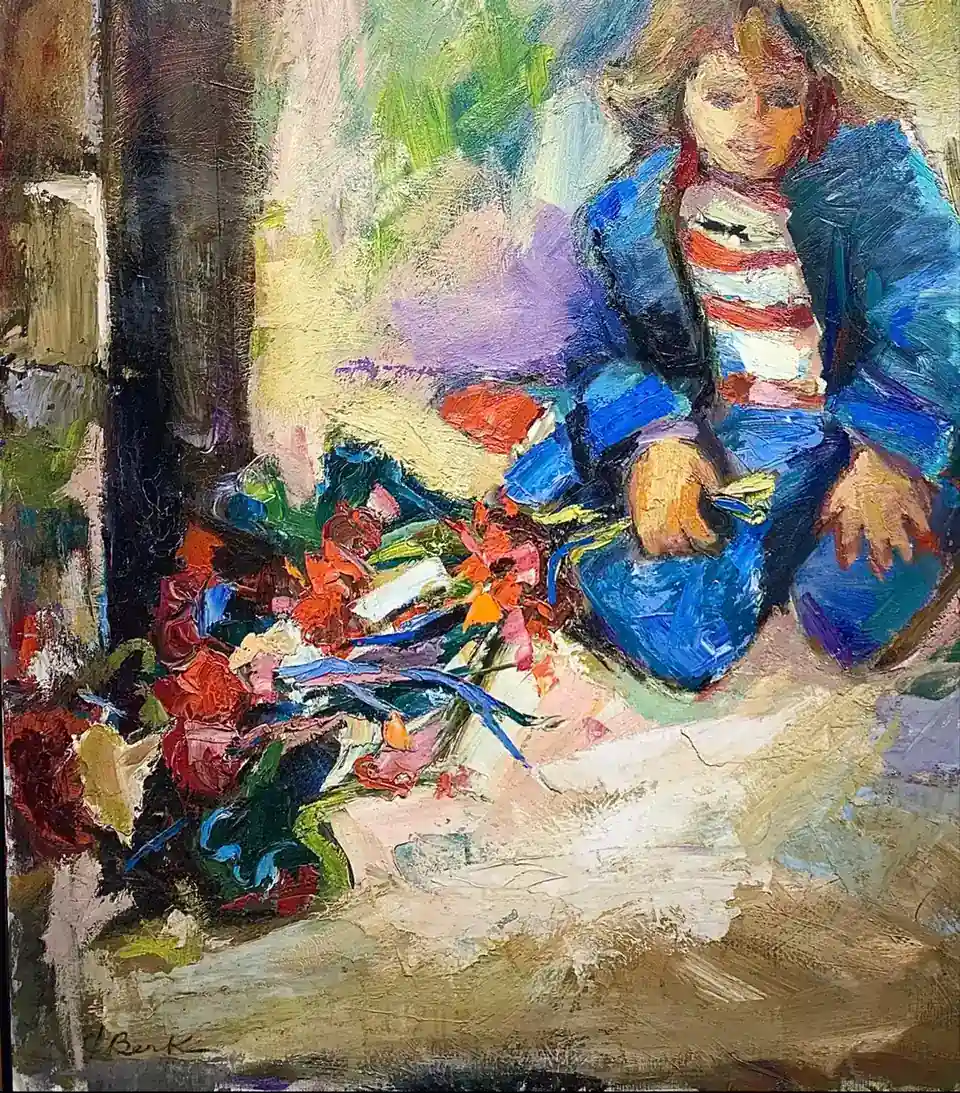 Henrietta Berk, Lizzie with Flowers, oil on canvas